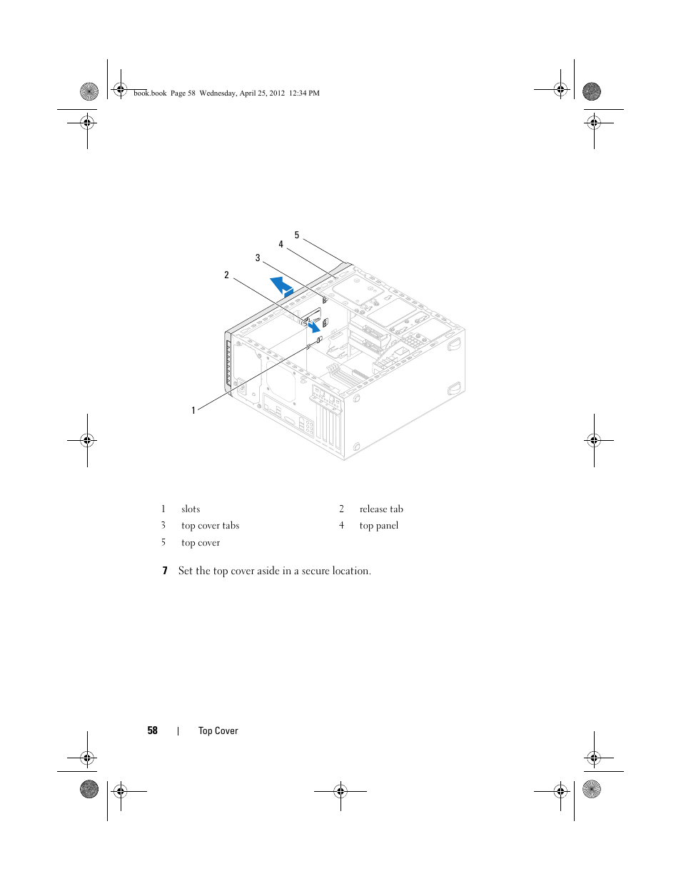 7 set the top cover aside in a secure location | Dell XPS 8300 (Late 2010) User Manual | Page 58 / 116