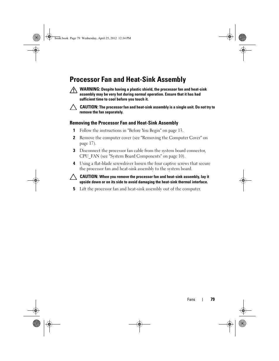 Processor fan and heat-sink assembly, Removing the processor fan and heat-sink assembly | Dell XPS 8300 (Late 2010) User Manual | Page 79 / 116
