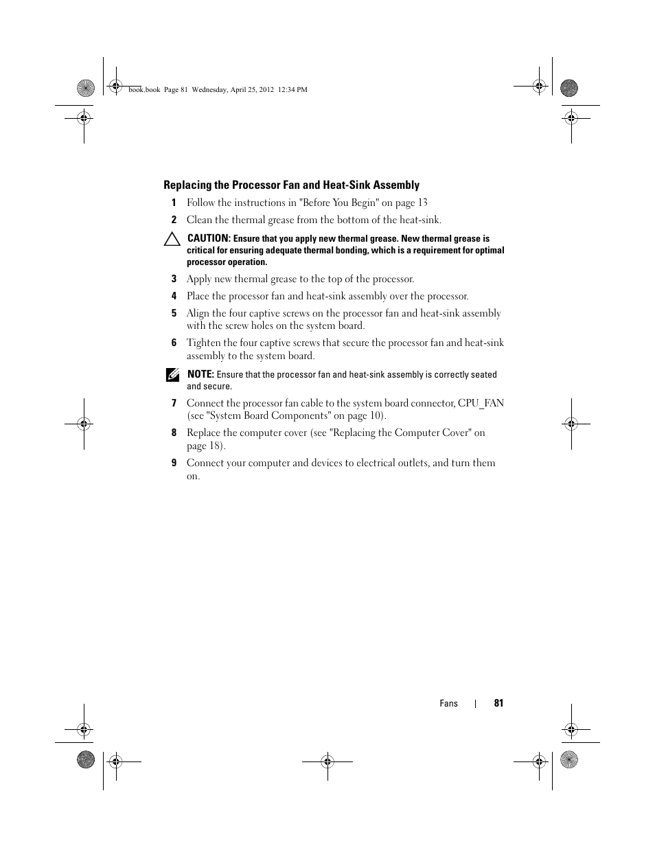 Replacing the processor fan and heat-sink assembly | Dell XPS 8300 (Late 2010) User Manual | Page 81 / 116