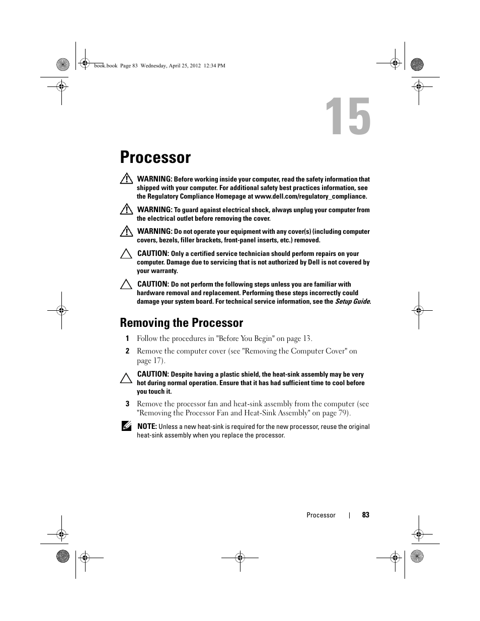 Processor, Removing the processor | Dell XPS 8300 (Late 2010) User Manual | Page 83 / 116