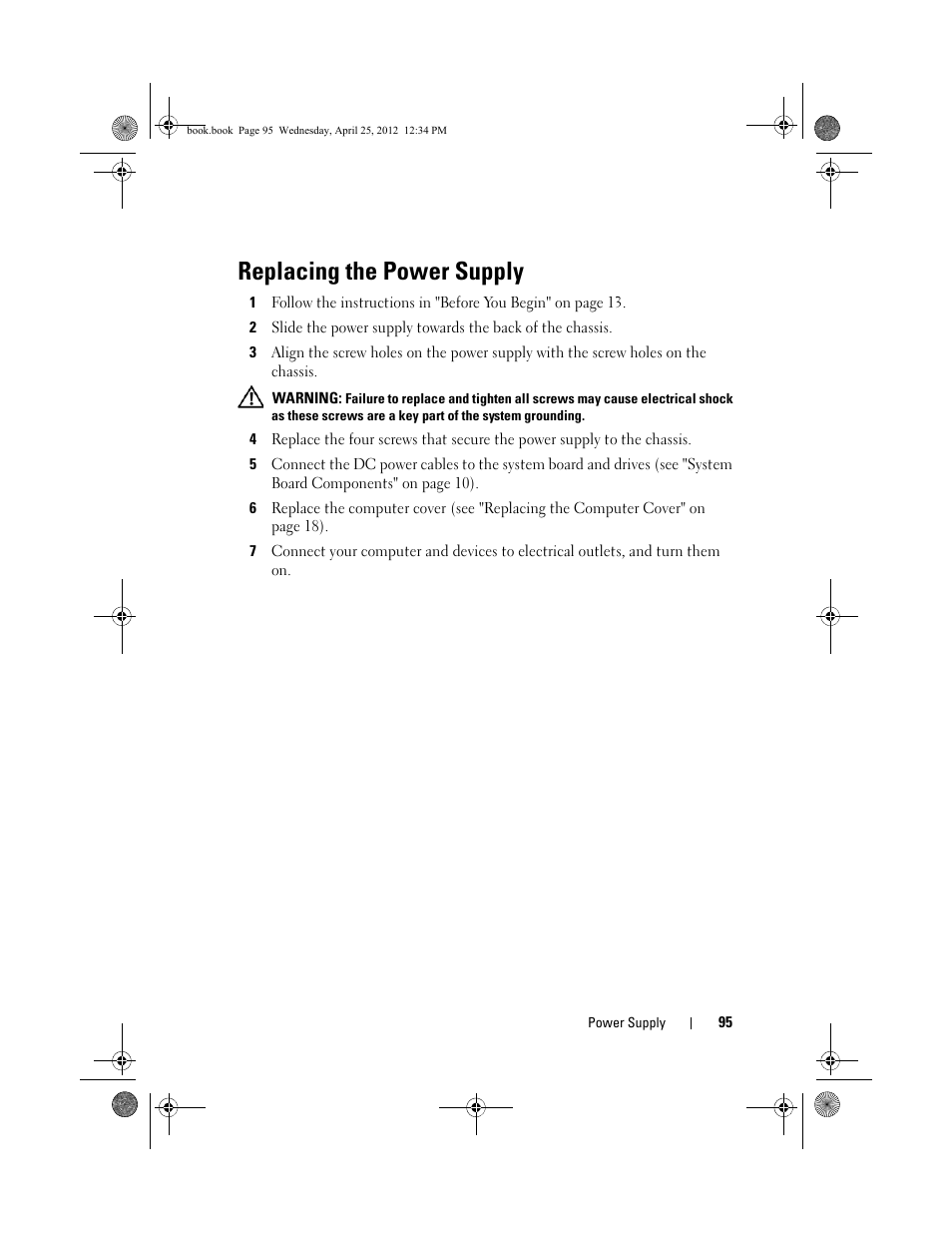 Replacing the power supply | Dell XPS 8300 (Late 2010) User Manual | Page 95 / 116