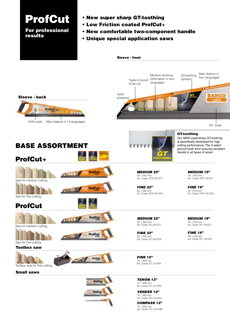 Profcut, Profcut+ profcut, Base assortment | For professional results | Bahco ProfCut User Manual | Page 4 / 8