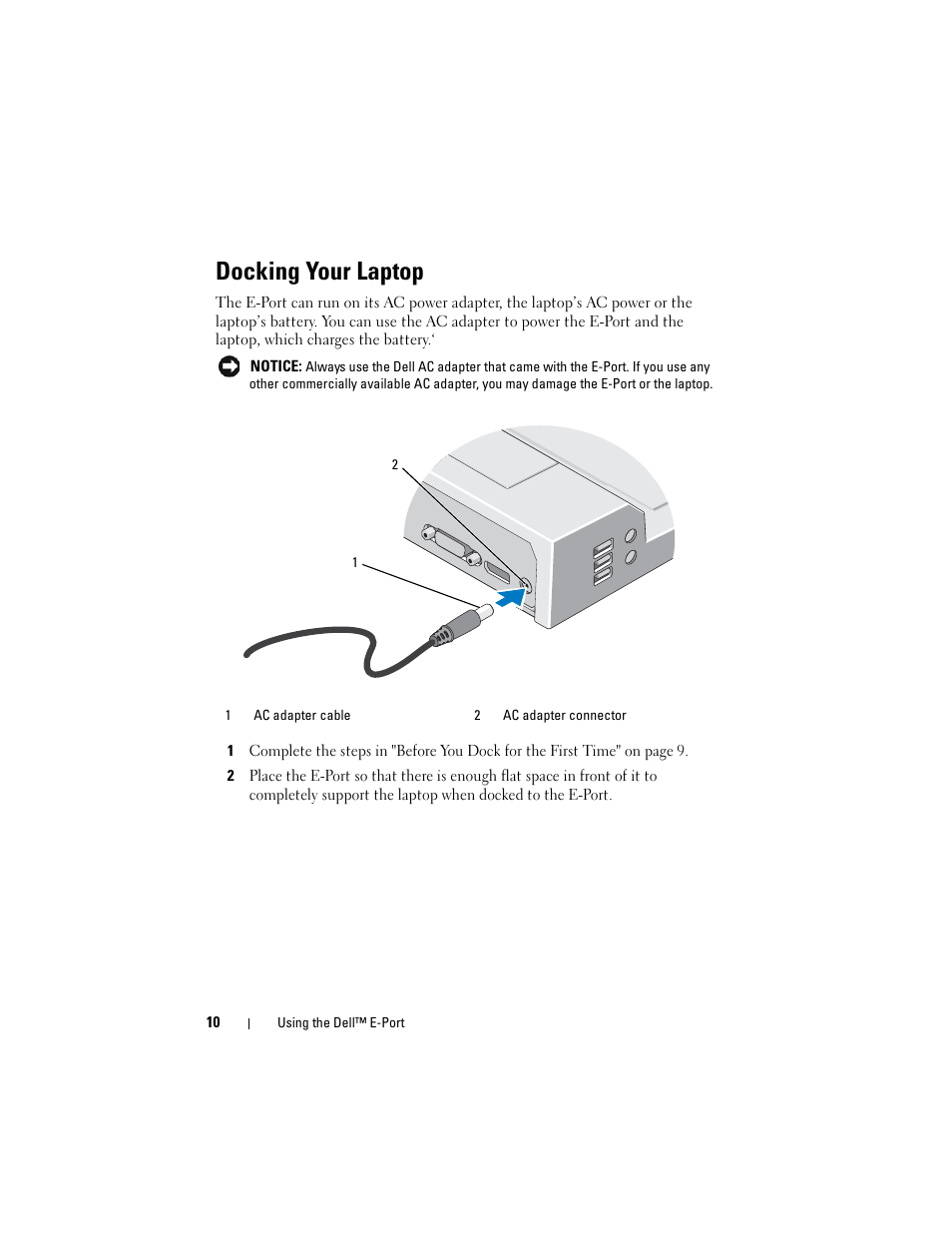 Docking your laptop | Dell E-Port User Manual | Page 10 / 22