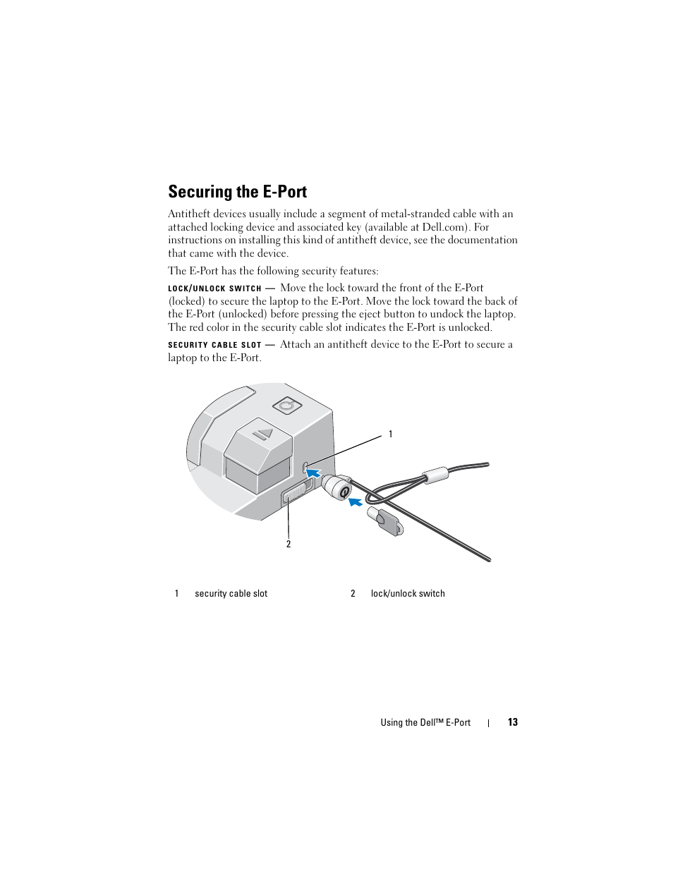 Securing the e-port | Dell E-Port User Manual | Page 13 / 22