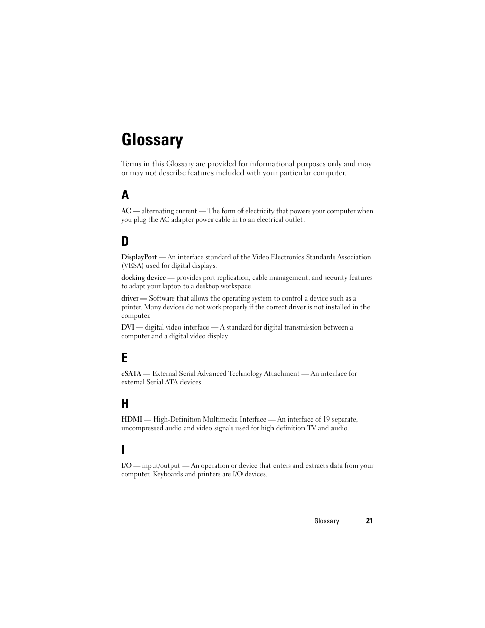 Glossary | Dell E-Port User Manual | Page 21 / 22