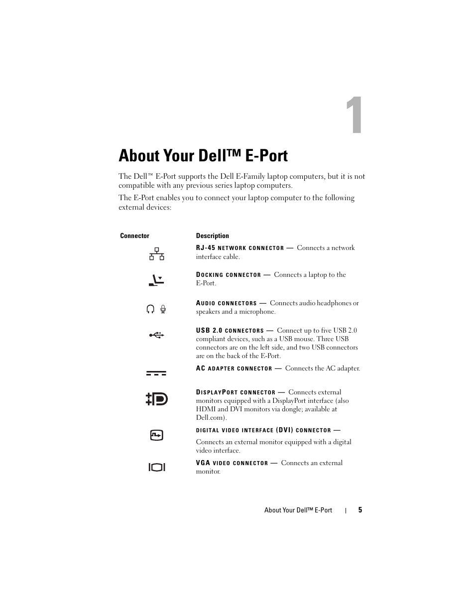 About your dell™ e-port | Dell E-Port User Manual | Page 5 / 22