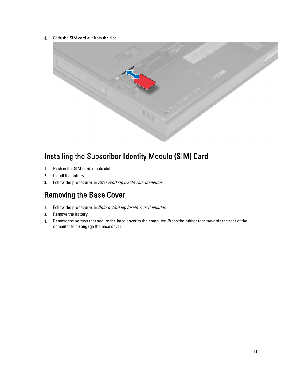 Removing the base cover | Dell Precision M6700 (Mid 2012) User Manual | Page 11 / 79