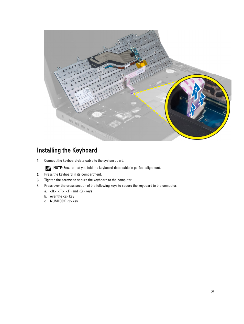 Installing the keyboard | Dell Precision M6700 (Mid 2012) User Manual | Page 25 / 79