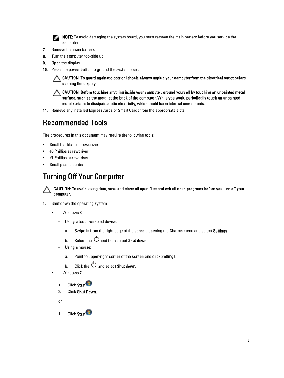 Recommended tools, Turning off your computer | Dell Precision M6700 (Mid 2012) User Manual | Page 7 / 79