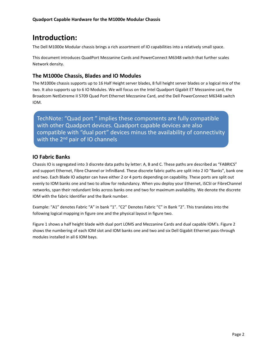 Introduction, The m1000e chassis, blades and io modules, Io fabric banks | Pair of io channels | Dell POWEREDGE M1000E User Manual | Page 4 / 34