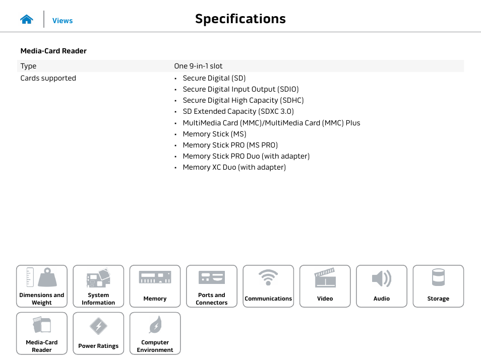 Media-card, Reader, Specifications | Dell Alienware Area 51 R2 (Late 2014) User Manual | Page 13 / 15