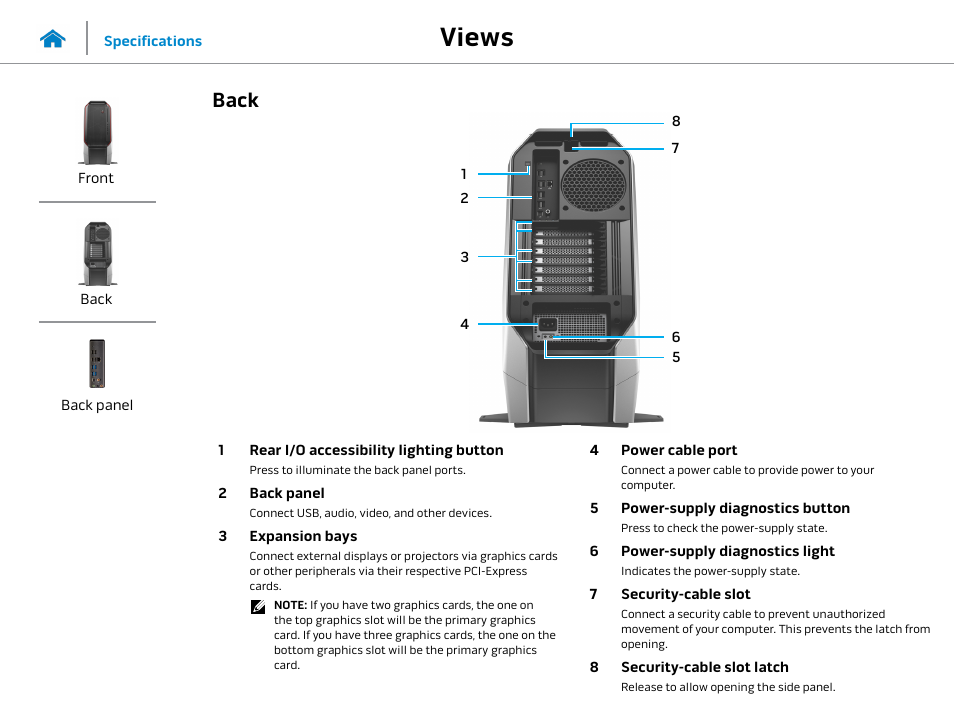 Back, Views | Dell Alienware Area 51 R2 (Late 2014) User Manual | Page 3 / 15