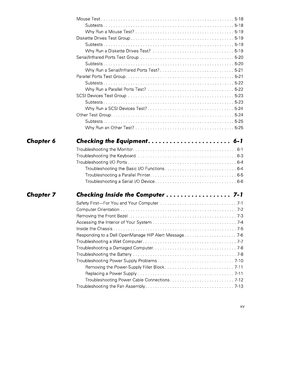 Chapter 6 chapter 7, Checking the equipment -1, Checking inside the computer -1 | Dell PowerEdge 4350 User Manual | Page 13 / 40