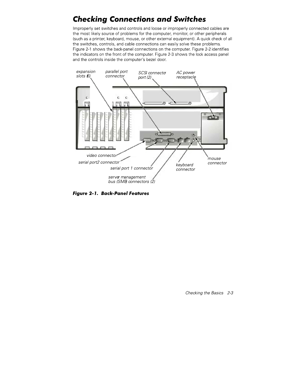 Checking connections and switches, Checking connections and switches -3 | Dell PowerEdge 4350 User Manual | Page 23 / 40
