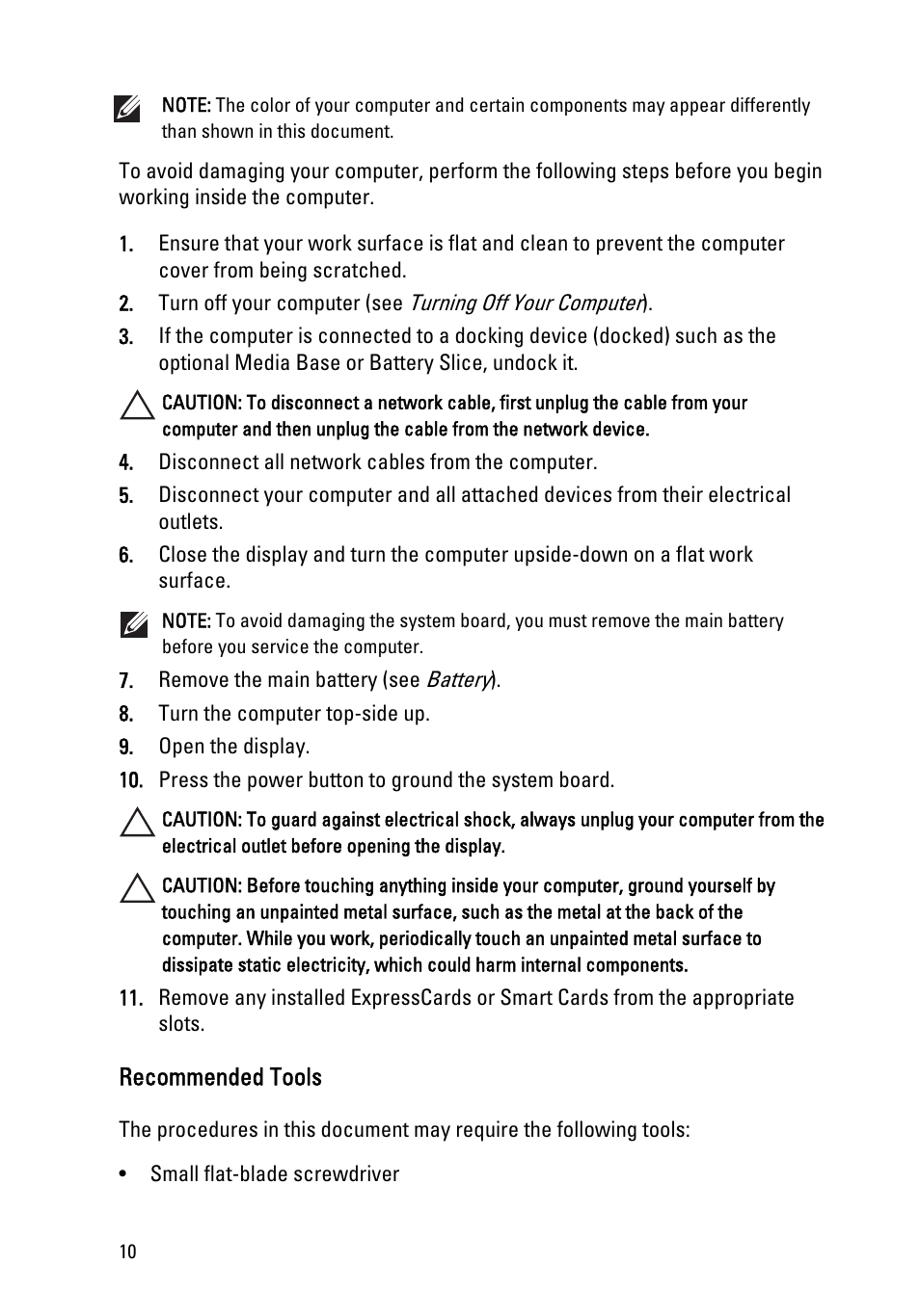 Recommended tools | Dell Latitude E6520 (Early 2011) User Manual | Page 10 / 117