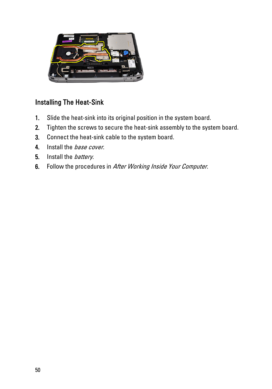Installing the heat-sink | Dell Latitude E6520 (Early 2011) User Manual | Page 50 / 117