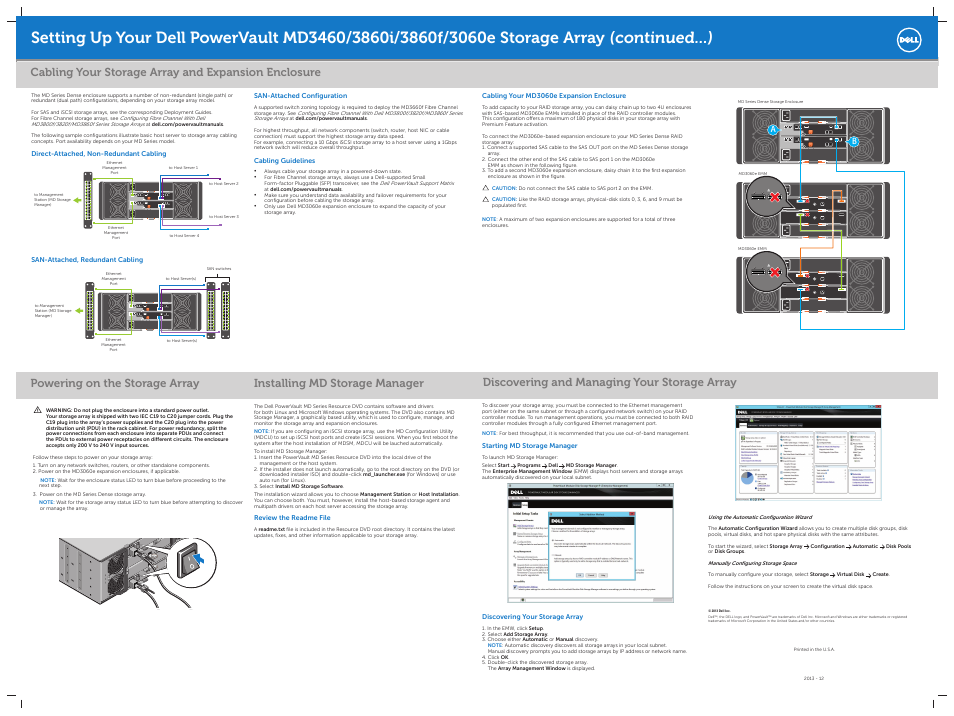 Cabling your storage array and expansion enclosure | Dell PowerVault MD3860f User Manual | Page 2 / 2