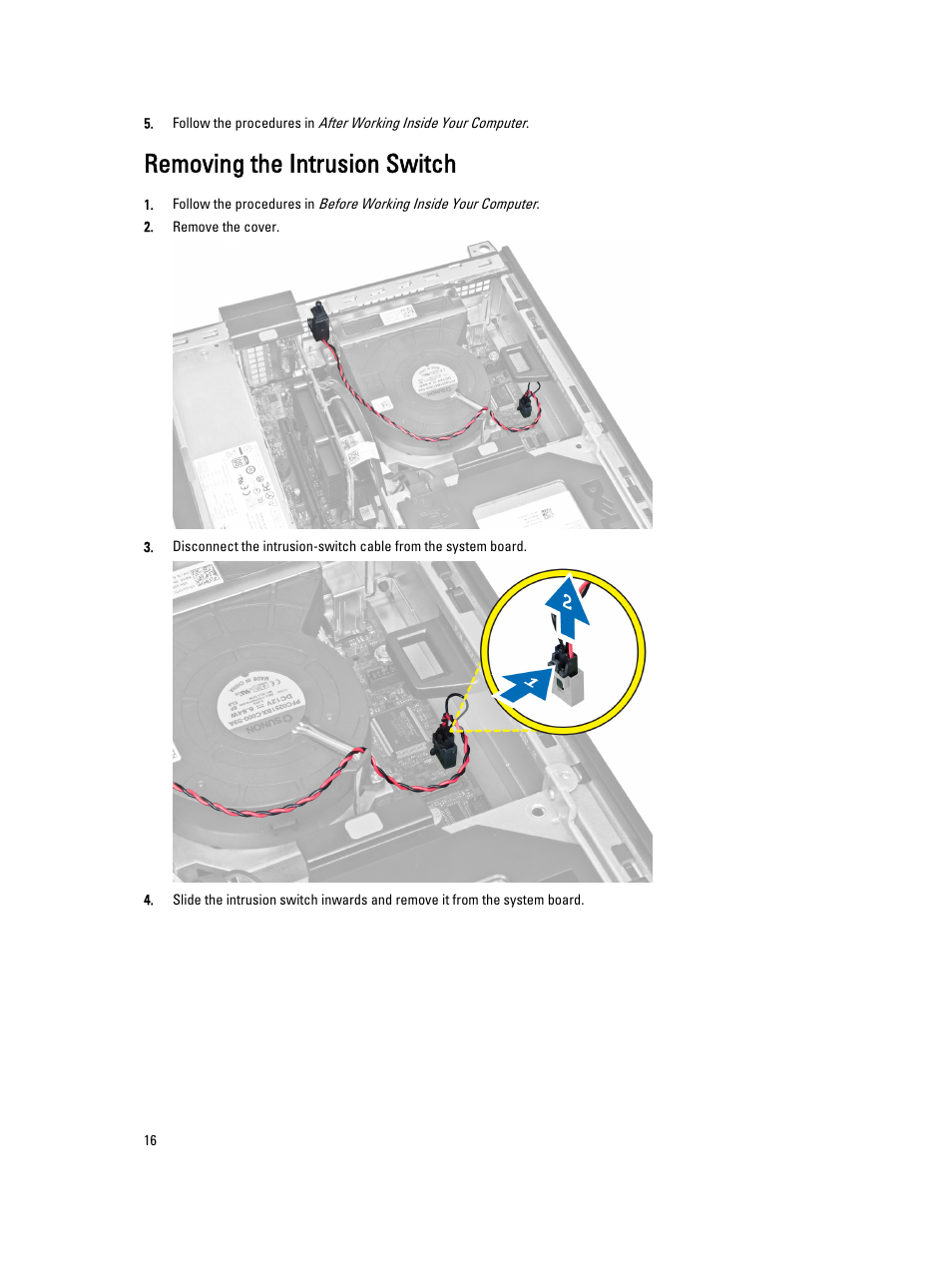 Removing the intrusion switch | Dell OptiPlex 7010 (Mid 2012) User Manual | Page 16 / 60