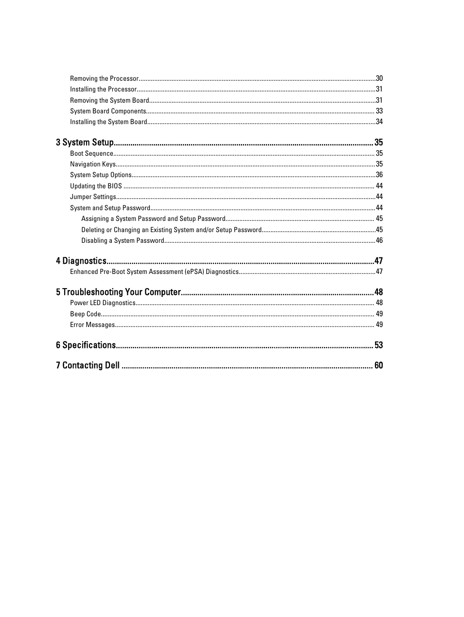3 system setup, 4 diagnostics, 5 troubleshooting your computer | 6 specifications 7 contacting dell | Dell OptiPlex 7010 (Mid 2012) User Manual | Page 4 / 60