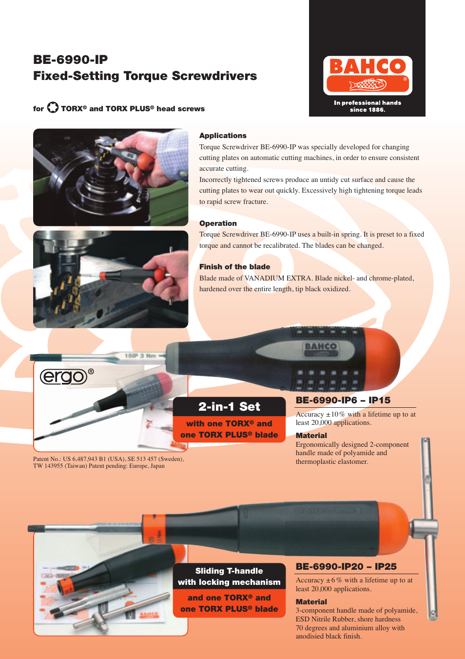 Bahco Fixed-Setting Torque Screwdrivers BE-6990-IP6 User Manual | 2 pages