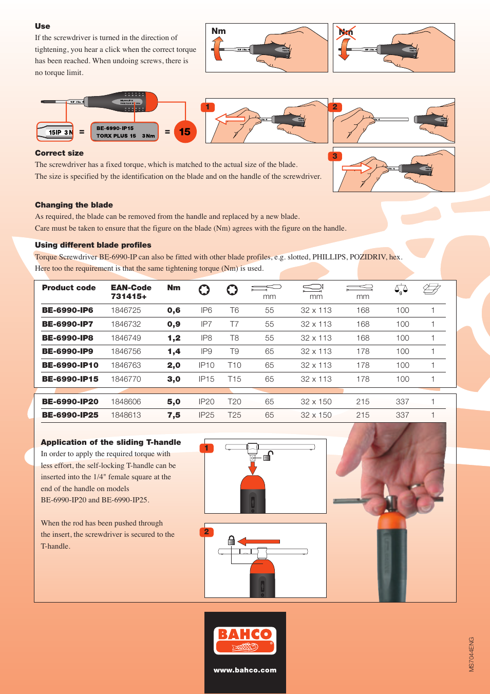 Bahco Fixed-Setting Torque Screwdrivers BE-6990-IP6 User Manual | Page 2 / 2
