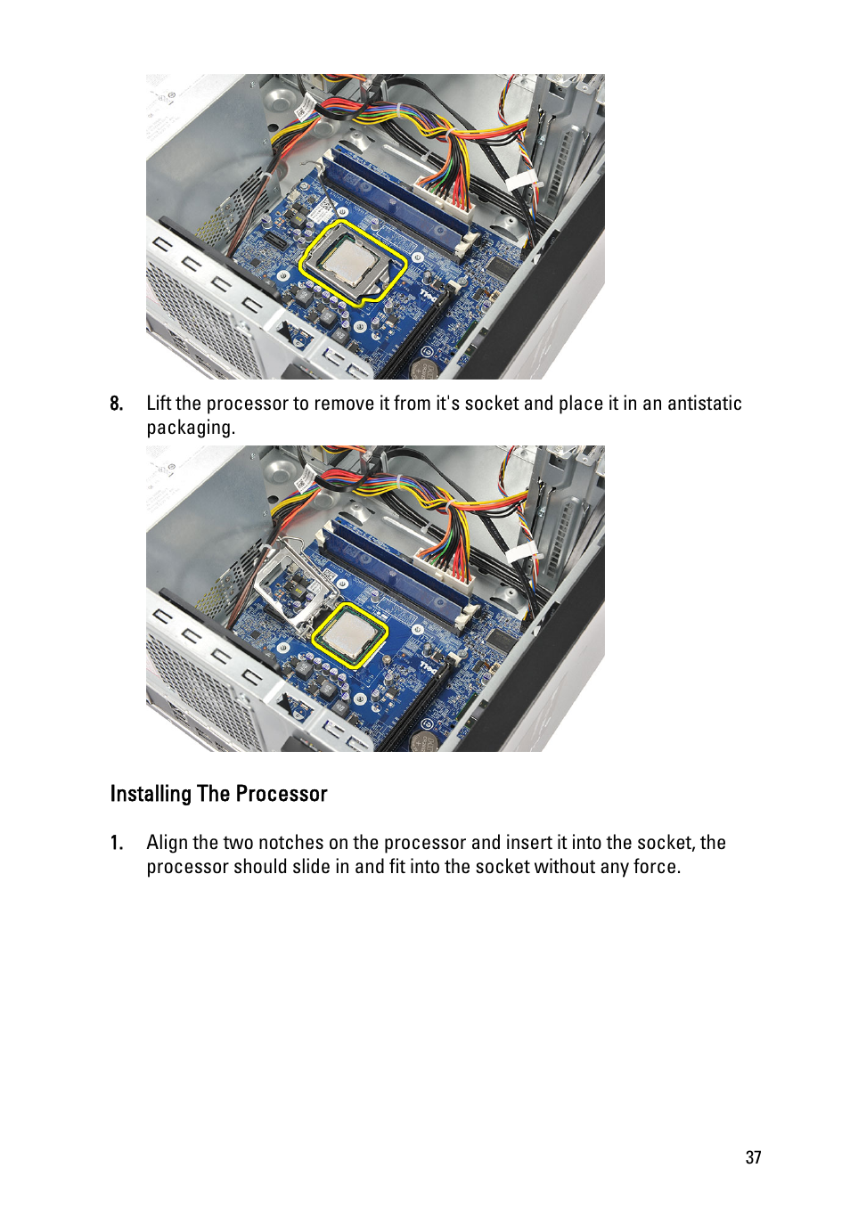 Installing the processor | Dell Vostro 260 (Mid 2011) User Manual | Page 37 / 68