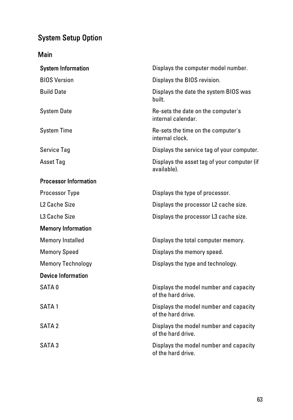 System setup option | Dell Vostro 260 (Mid 2011) User Manual | Page 63 / 68