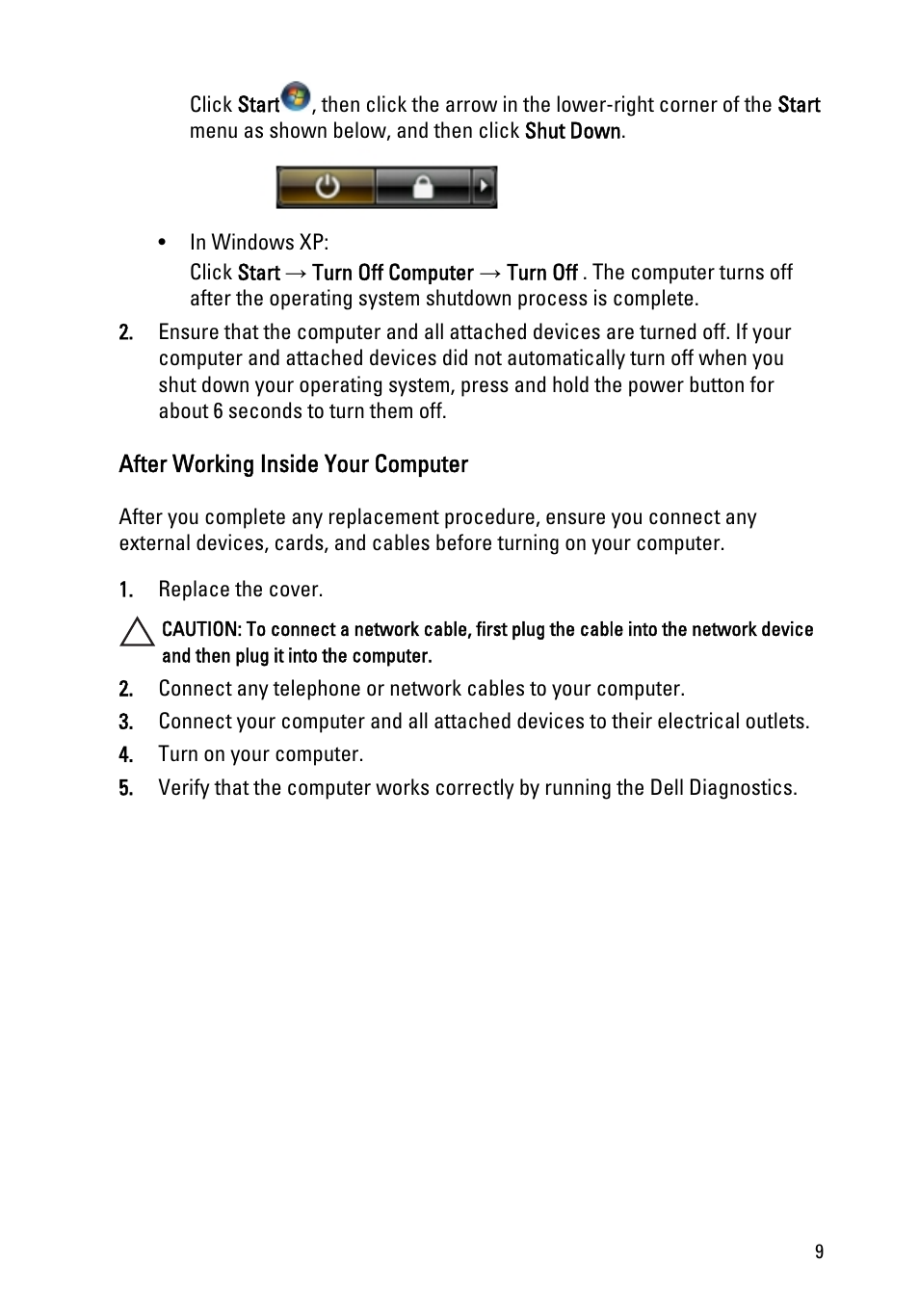 After working inside your computer | Dell Vostro 260 (Mid 2011) User Manual | Page 9 / 68