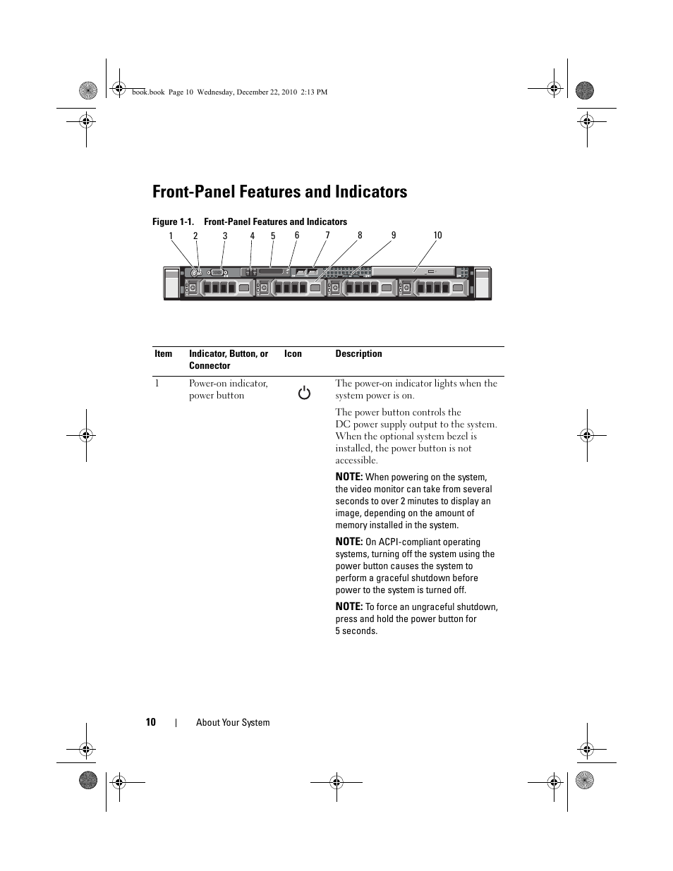 Front-panel features and indicators | Dell DX6000G User Manual | Page 10 / 174