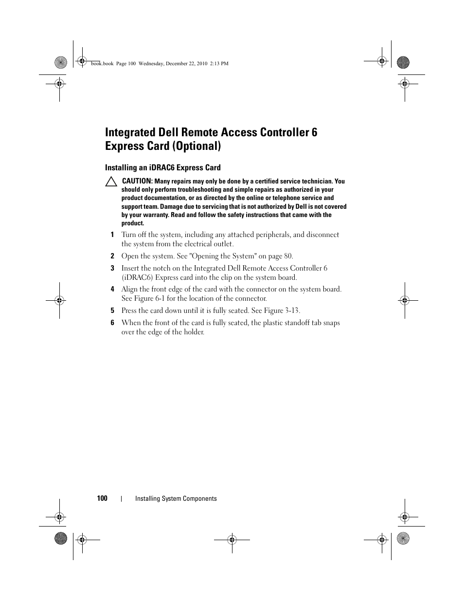 Installing an idrac6 express card | Dell DX6000G User Manual | Page 100 / 174