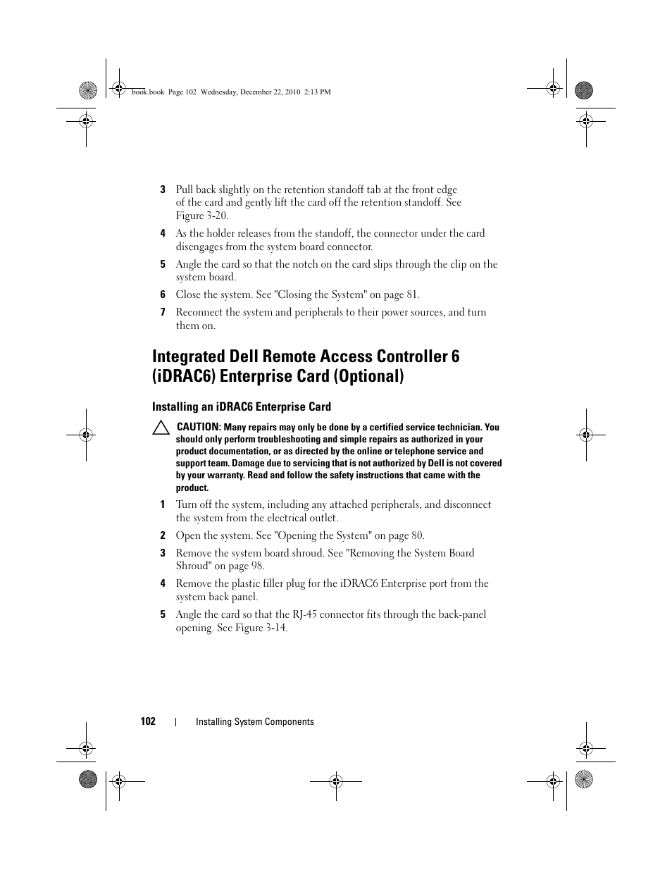 Installing an idrac6 enterprise card | Dell DX6000G User Manual | Page 102 / 174