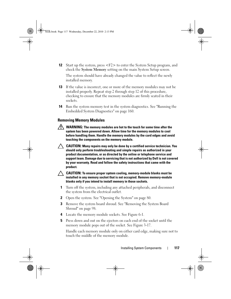 Removing memory modules | Dell DX6000G User Manual | Page 117 / 174