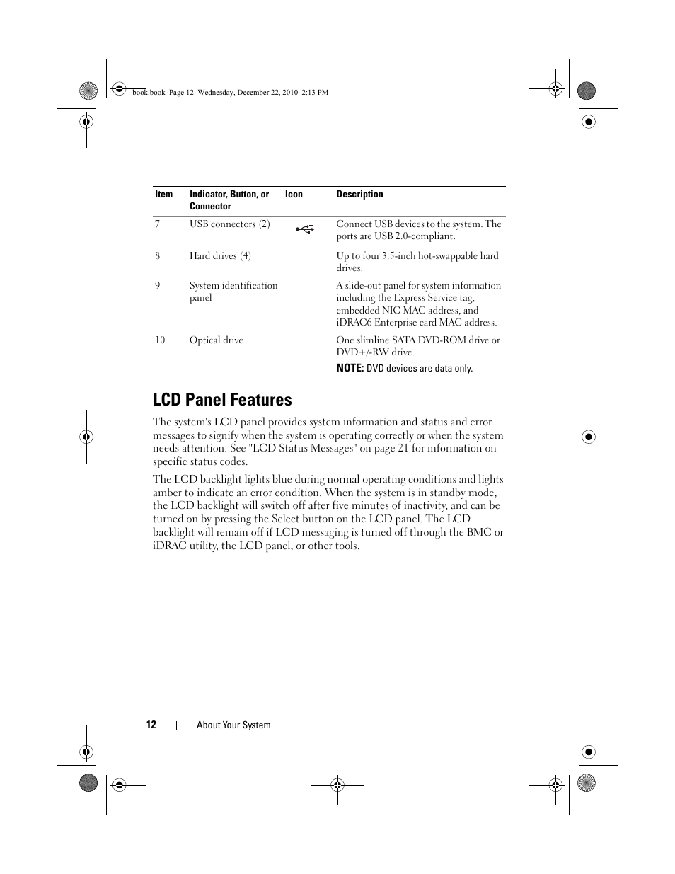 Lcd panel features | Dell DX6000G User Manual | Page 12 / 174