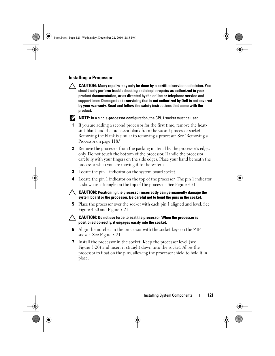 Installing a processor | Dell DX6000G User Manual | Page 121 / 174