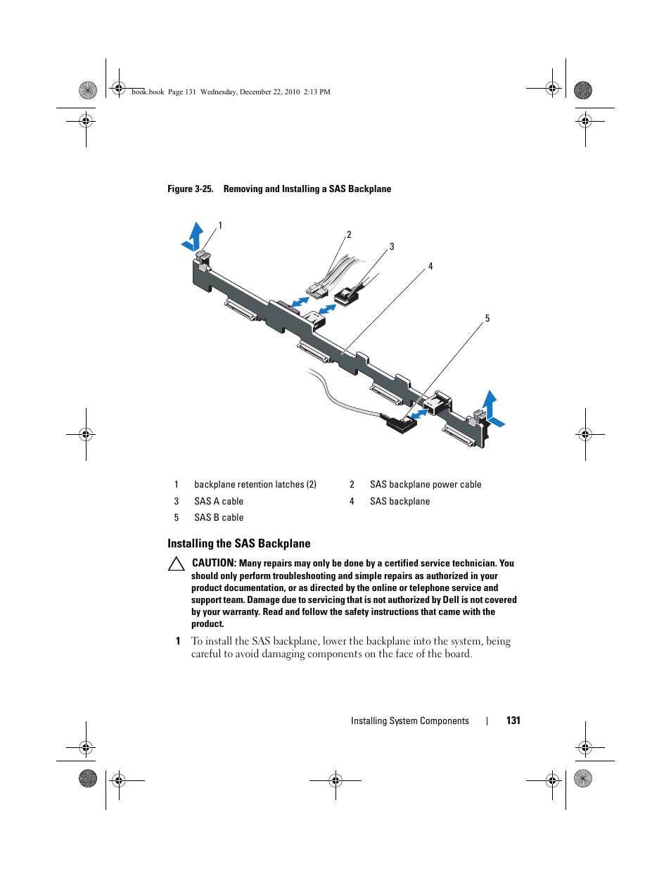 Installing the sas backplane, Figure 3-25 | Dell DX6000G User Manual | Page 131 / 174