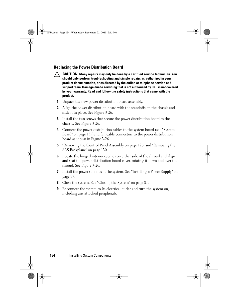 Replacing the power distribution board | Dell DX6000G User Manual | Page 134 / 174