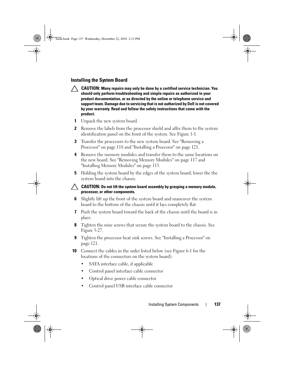 Installing the system board | Dell DX6000G User Manual | Page 137 / 174