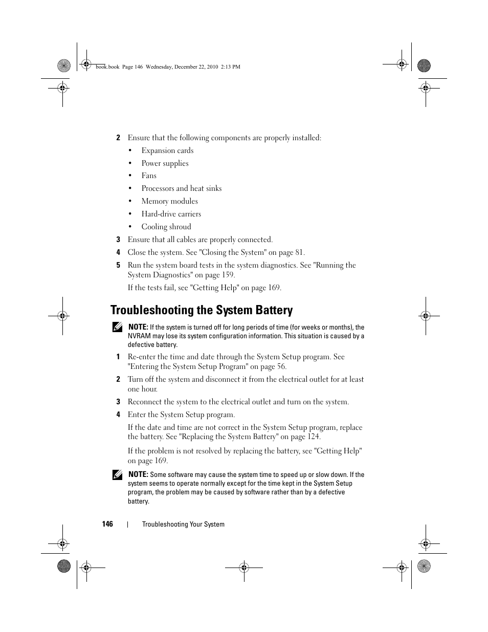 Troubleshooting the system battery, See "troubleshooting the, System battery" on | Troubleshooting the | Dell DX6000G User Manual | Page 144 / 174