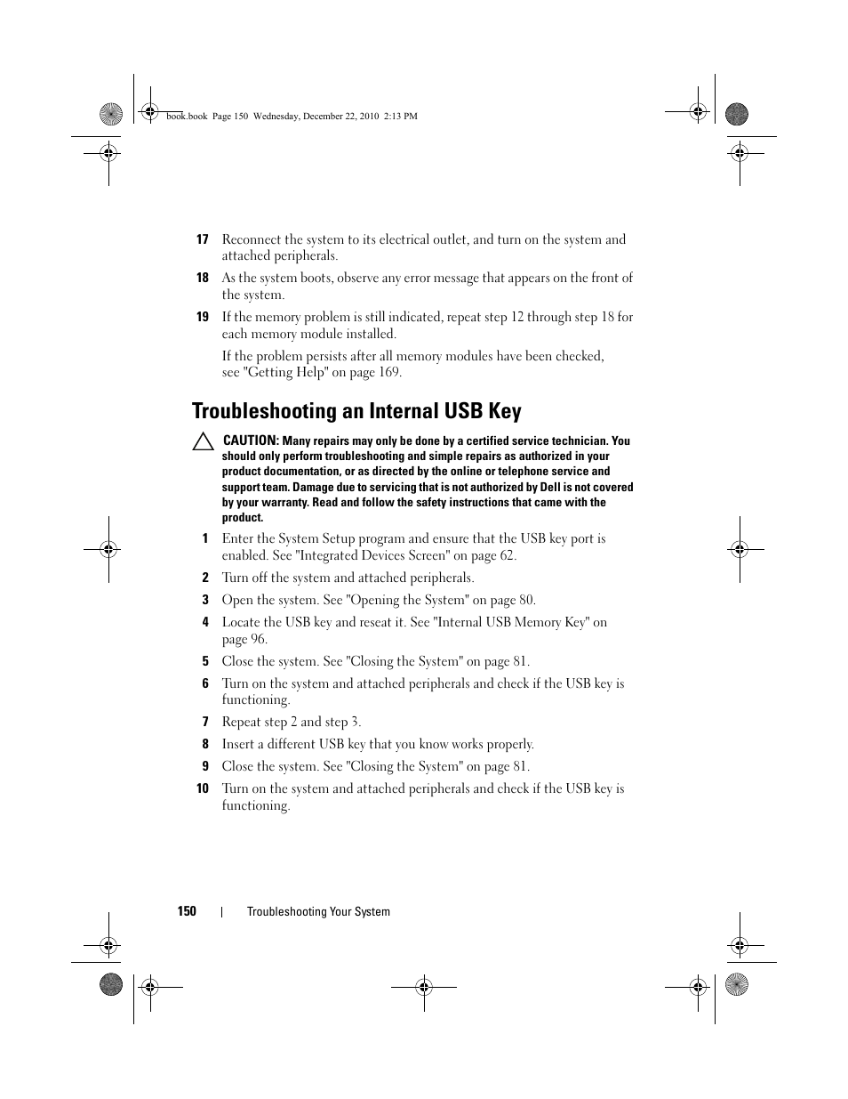Troubleshooting an internal usb key, Troubleshooting an internal | Dell DX6000G User Manual | Page 148 / 174