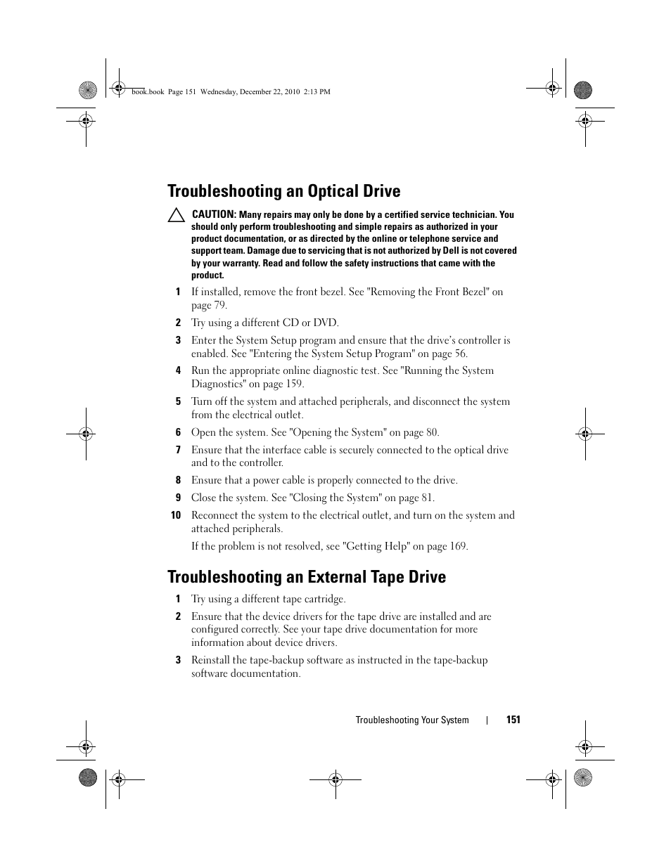 Troubleshooting an optical drive, Troubleshooting an external tape drive, Troubleshooting an | Troubleshooting an optical | Dell DX6000G User Manual | Page 149 / 174