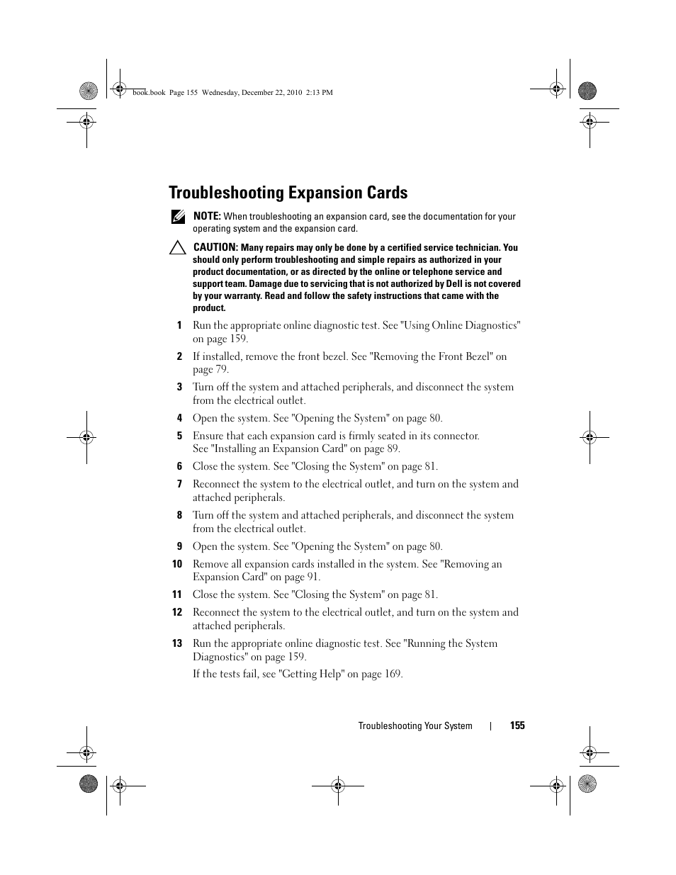 Troubleshooting expansion cards, See "troubleshooting, Expansion cards" on | Troubleshooting | Dell DX6000G User Manual | Page 153 / 174