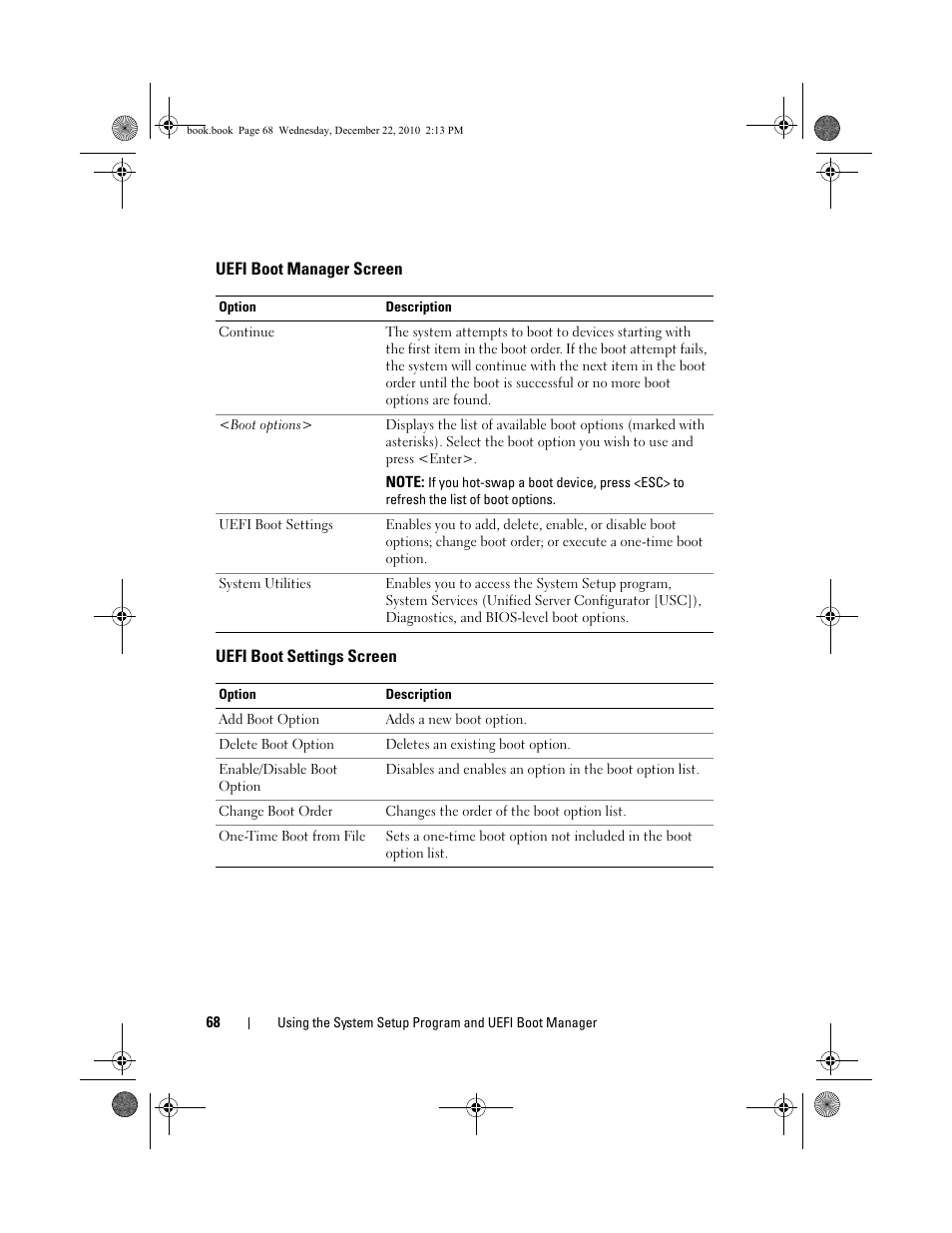 Uefi boot manager screen, Uefi boot settings screen | Dell DX6000G User Manual | Page 68 / 174