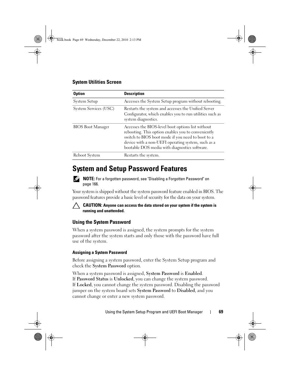 System utilities screen, System and setup password features, Using the system password | Formation see "using the system | Dell DX6000G User Manual | Page 69 / 174