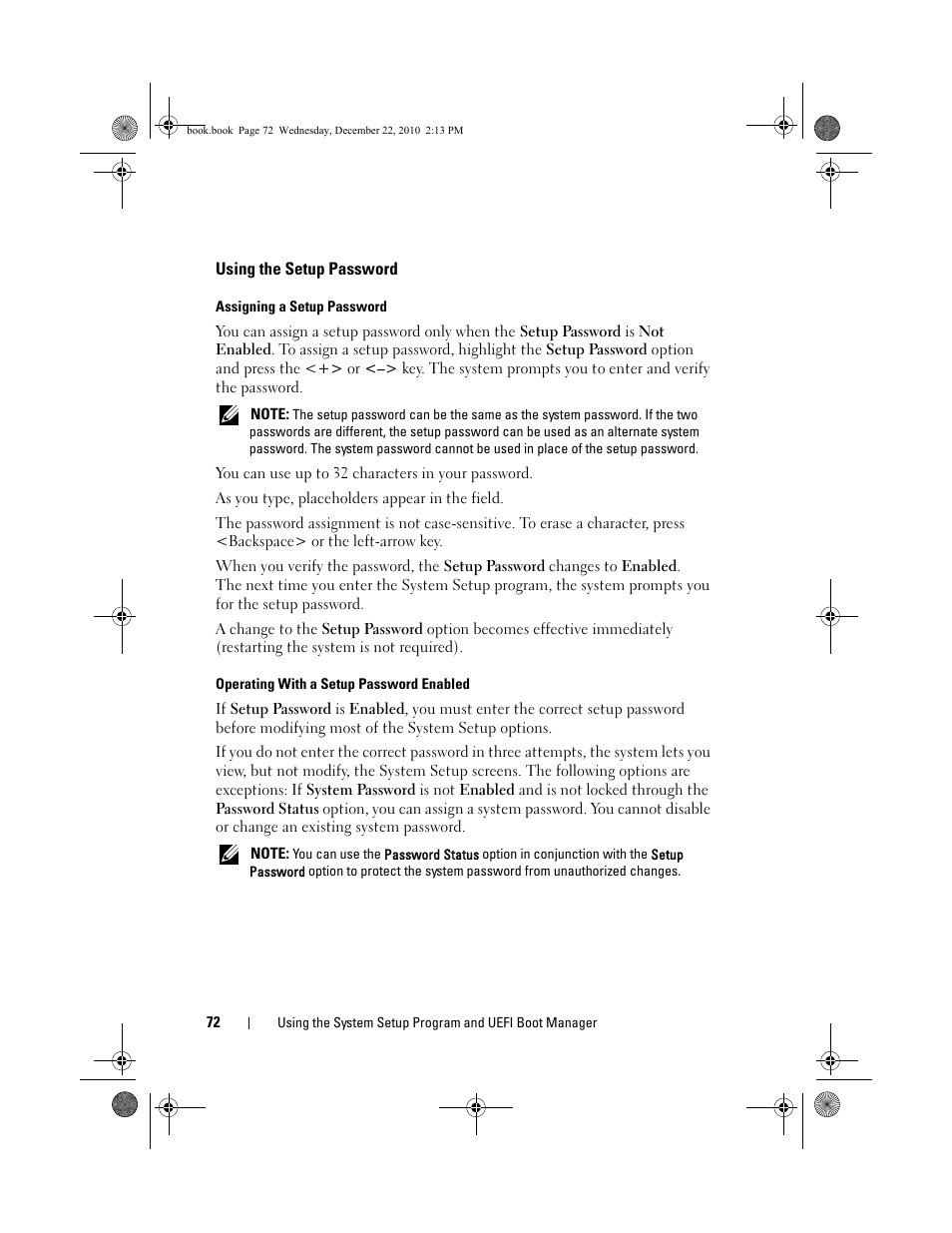 Using the setup password, Using the setup | Dell DX6000G User Manual | Page 72 / 174