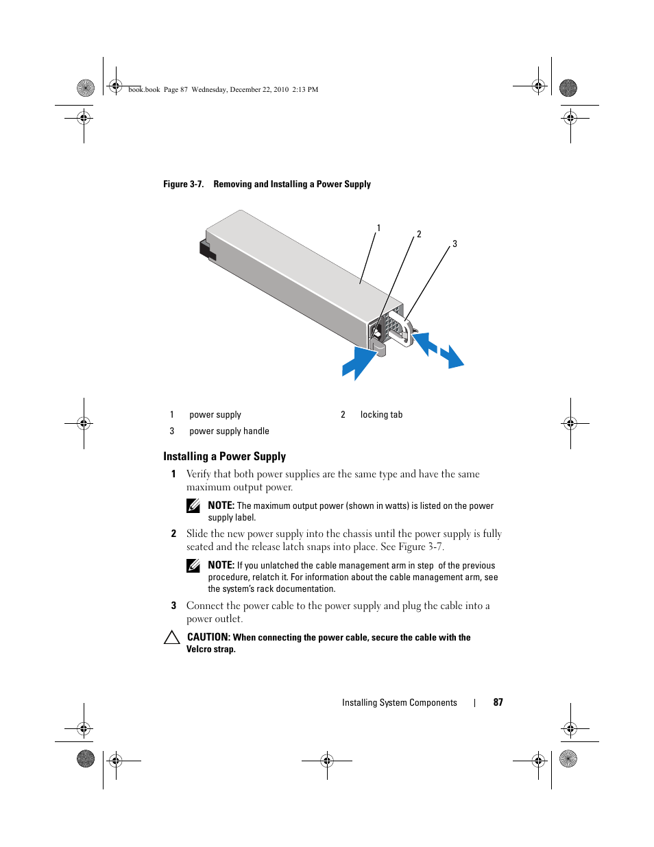 Installing a power supply | Dell DX6000G User Manual | Page 87 / 174