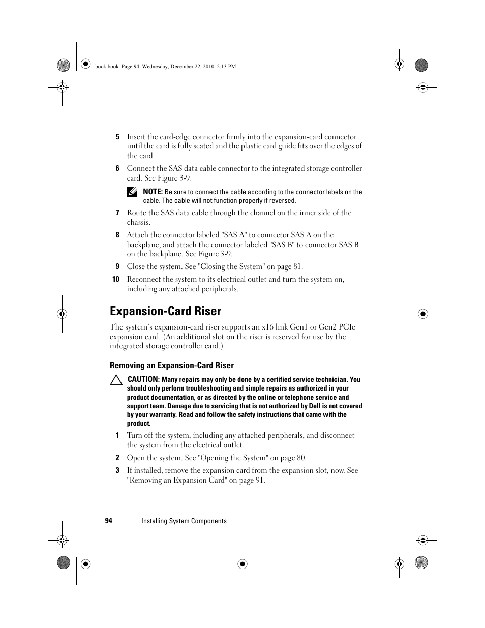 Expansion-card riser, Removing an expansion-card riser | Dell DX6000G User Manual | Page 94 / 174