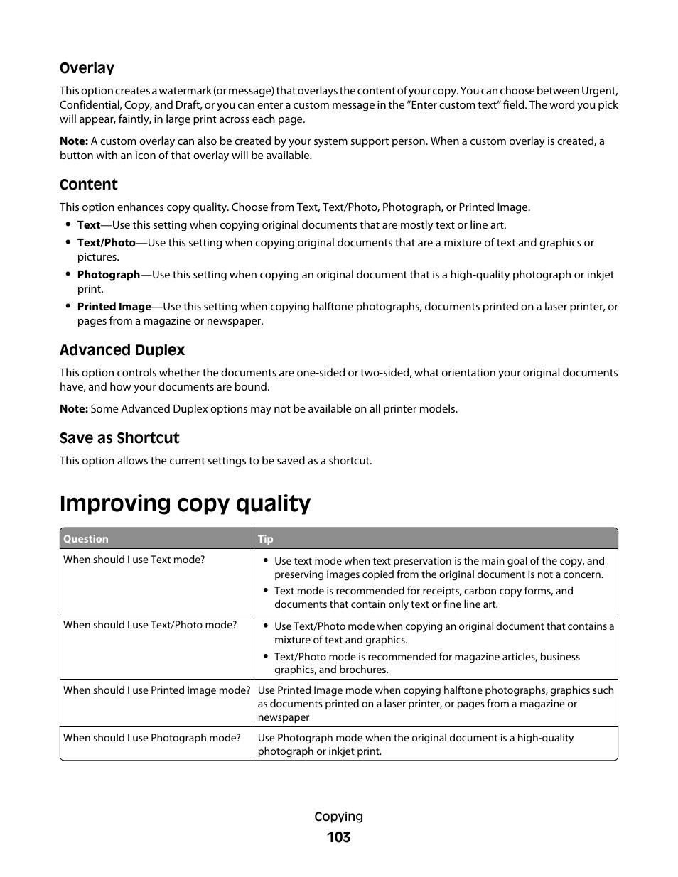 Improving copy quality | Dell 5535dn Mono Laser MFP User Manual | Page 103 / 302