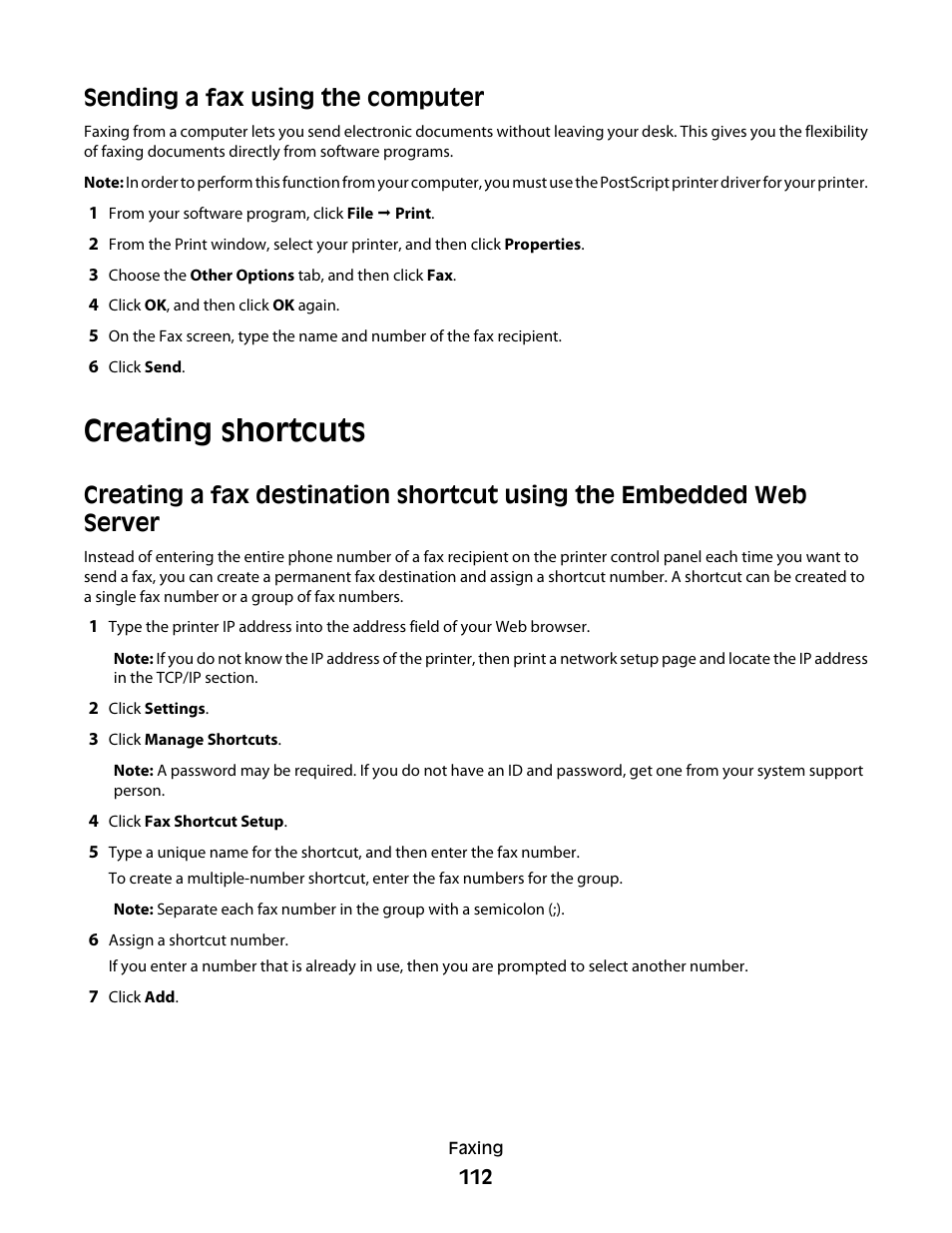 Sending a fax using the computer, Creating shortcuts | Dell 5535dn Mono Laser MFP User Manual | Page 112 / 302