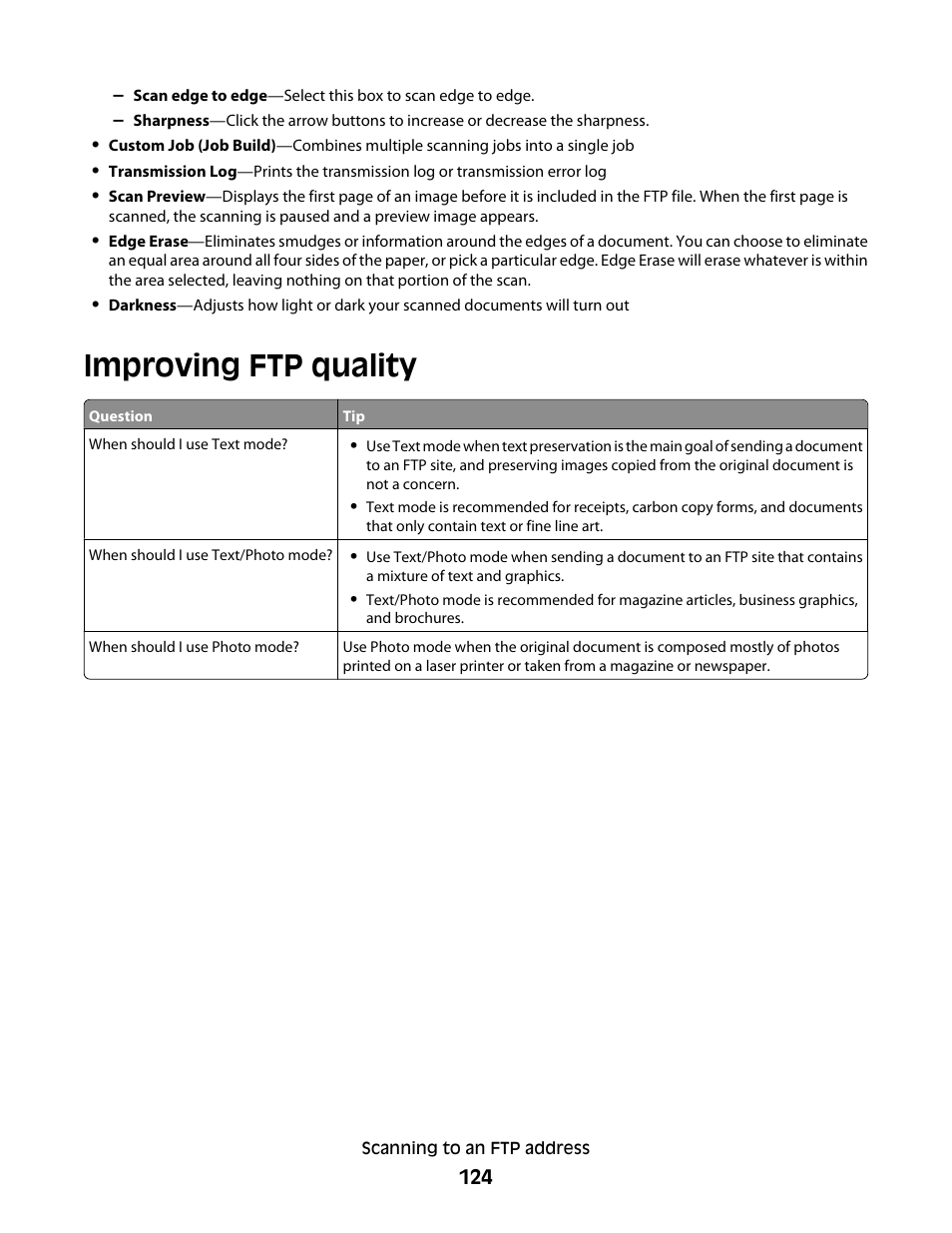 Improving ftp quality | Dell 5535dn Mono Laser MFP User Manual | Page 124 / 302