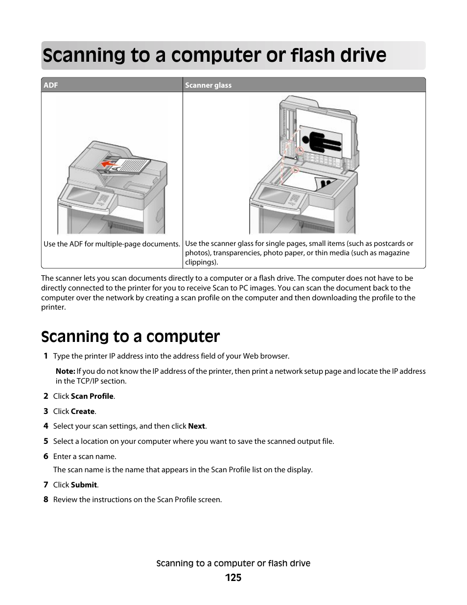 Scanning to a computer or flash drive, Scanning to a computer | Dell 5535dn Mono Laser MFP User Manual | Page 125 / 302